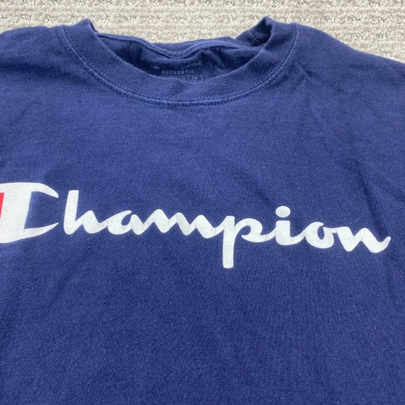Champion Shirt Women Small S Navy Blue Long Sleeve Spell Out Graphic T-Shirt - Picture 4 of 11